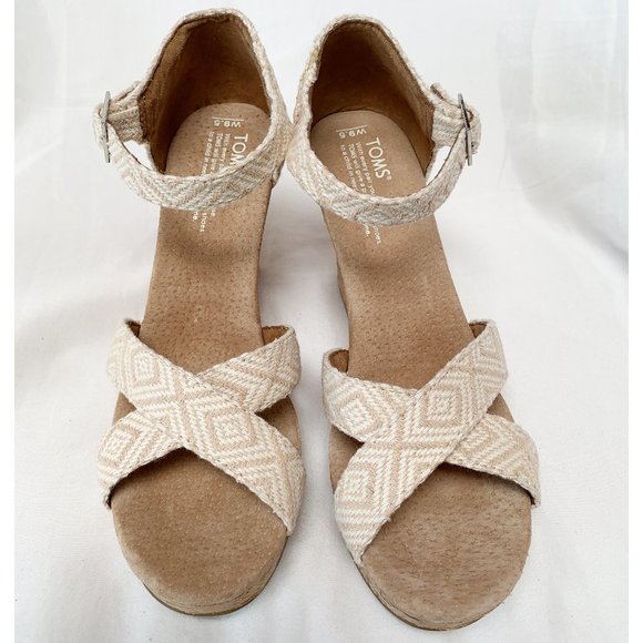 TOMS "Strappy Wedge" Natural Woven Diamond - Picture 2 of 6